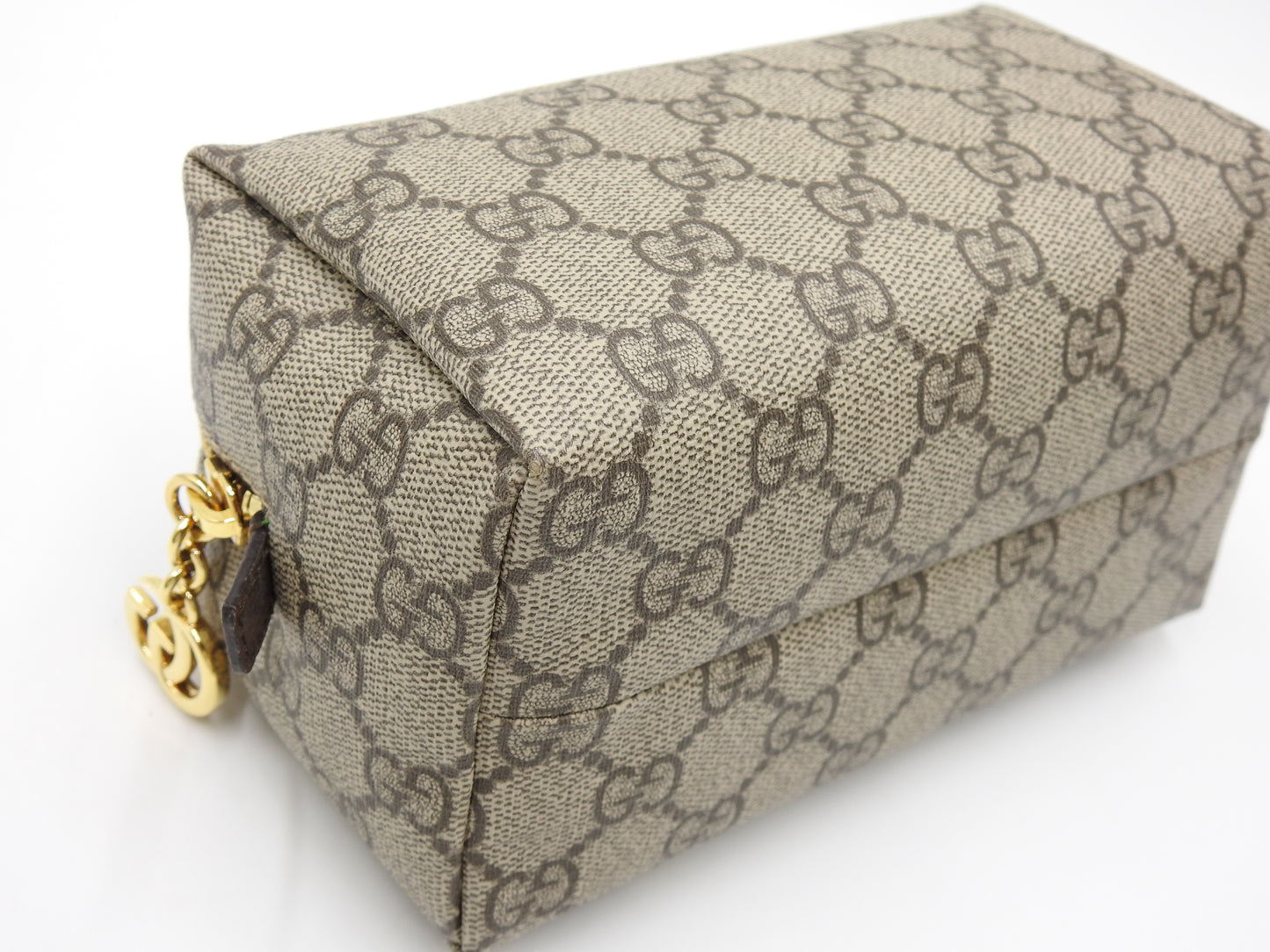 GUCCI GG Supreme Cosmetic Pouch PVC Leather Beige Brown Green 548393