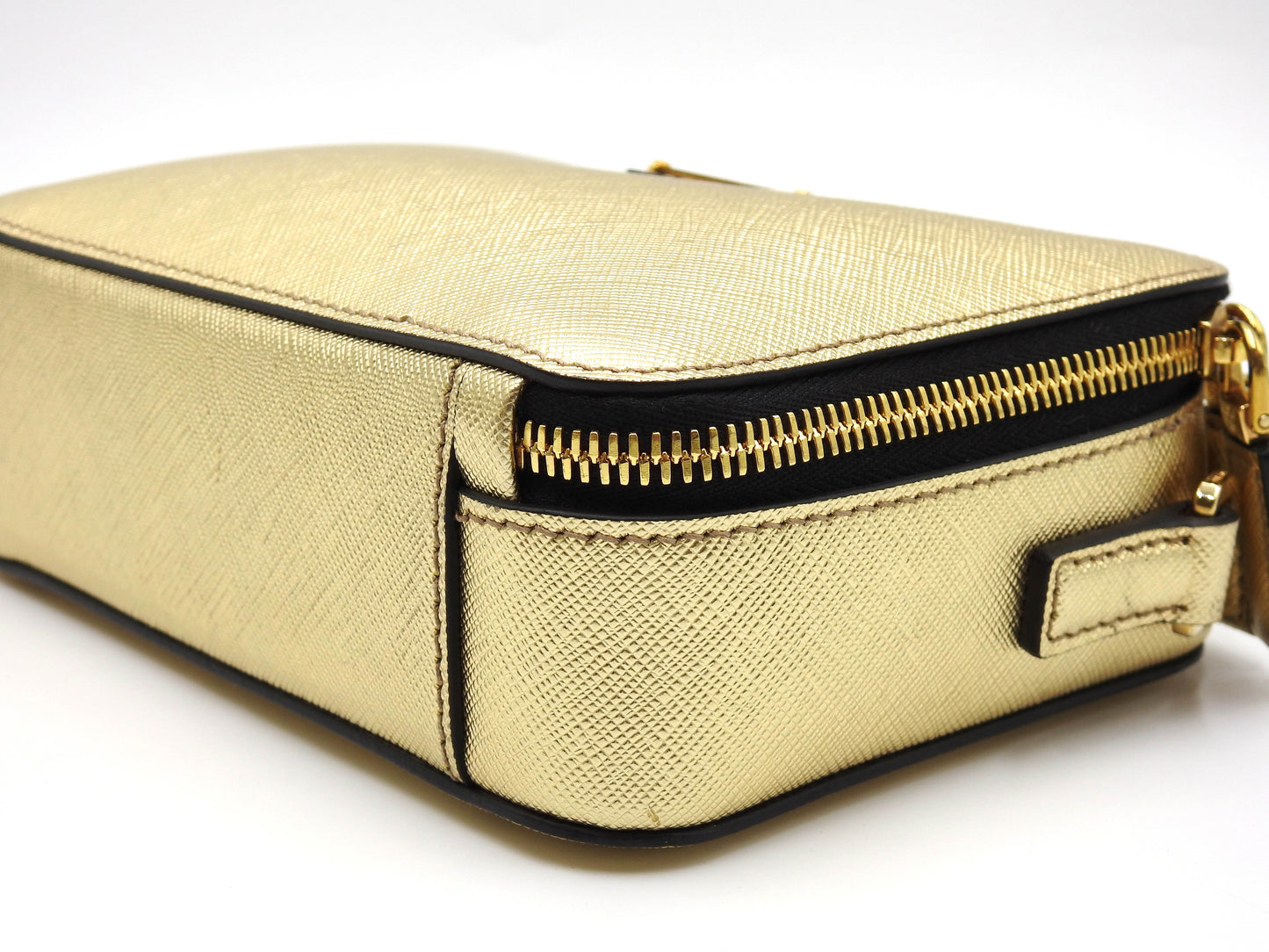 PRADA SAFFIANO TRAVEL SMALL BRIQUE Shoulder Bag Leather Gold 2VH070