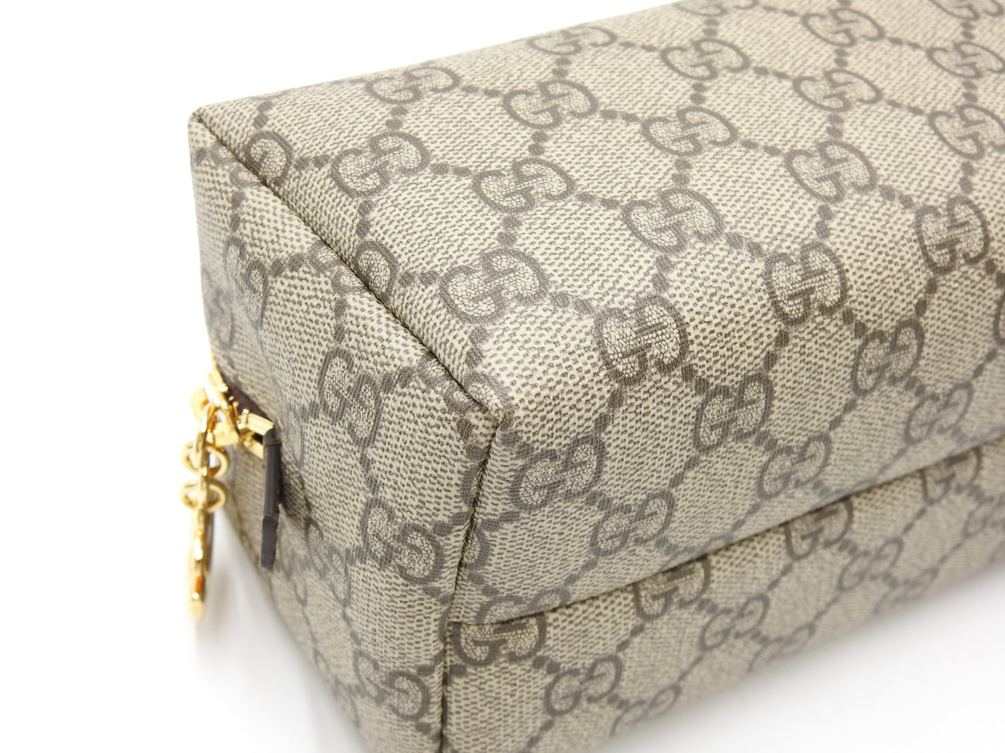 GUCCI GG Supreme Cosmetic Pouch PVC Leather Beige Brown Green 548393