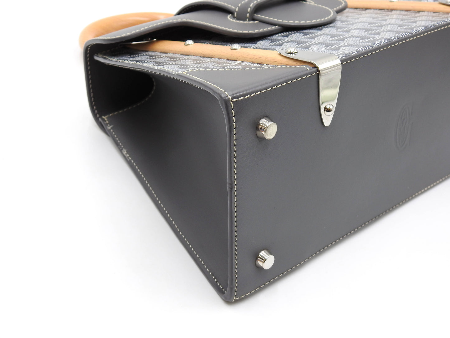 GOYARD Goyardine Saigon PM 2way Shoulder Hand Bag PVC Leather Wood Gray