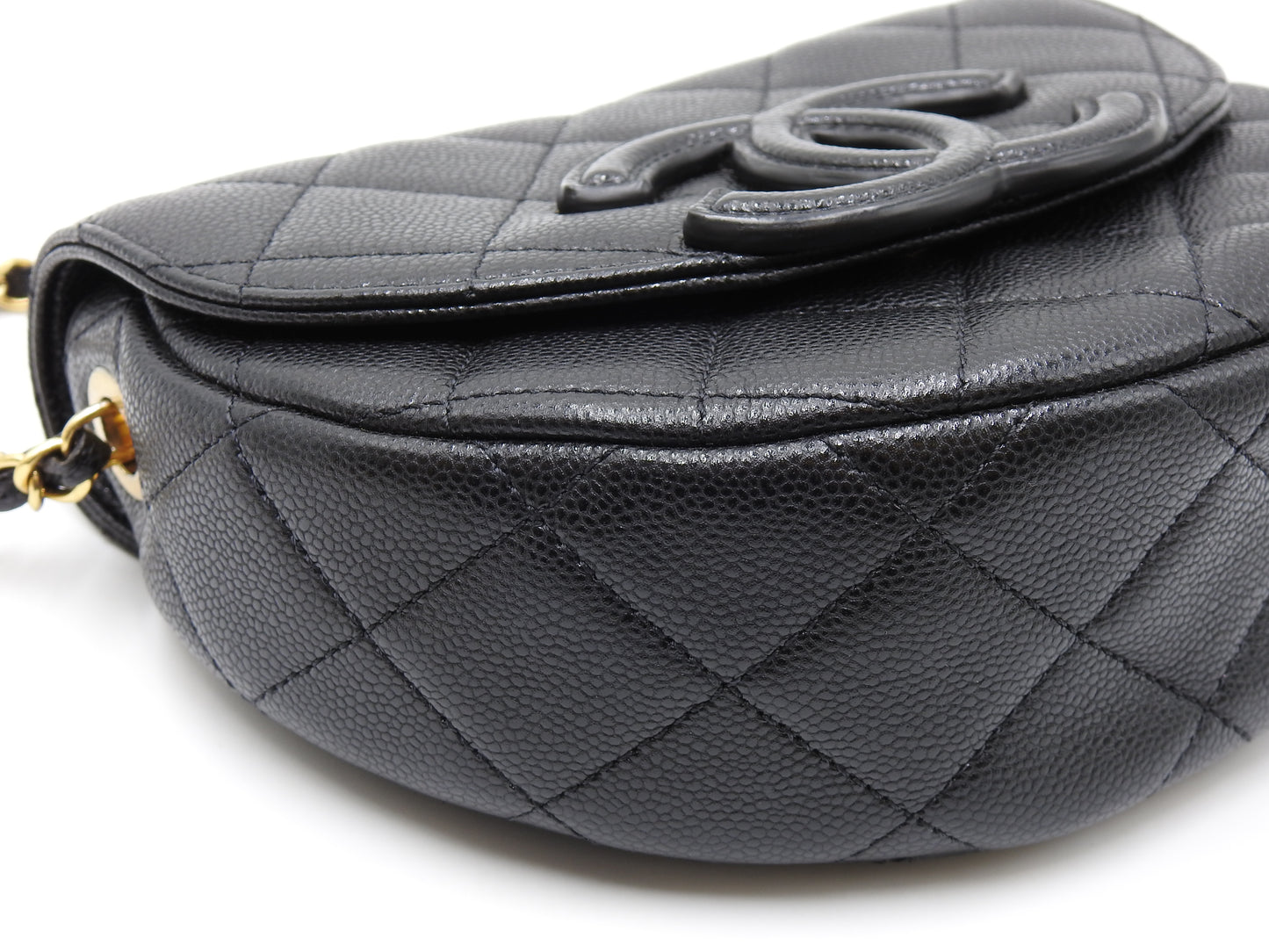 CHANEL CC Matelasse Chain Shoulder Bag Caviarskin Leather Black AS3867