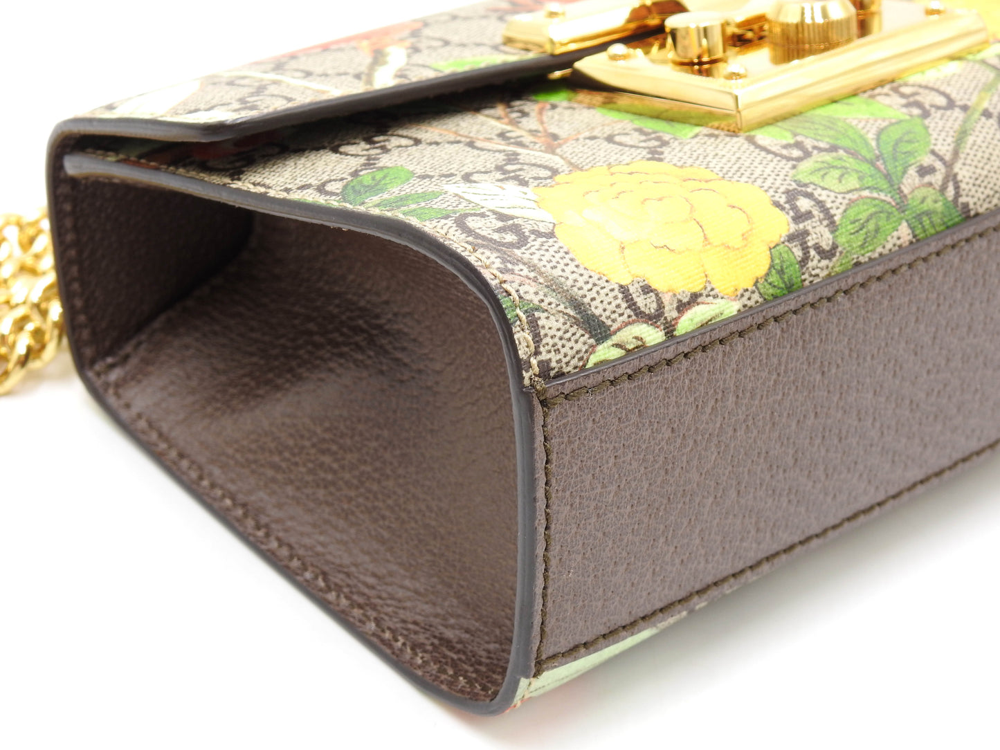 GUCCI GG Supreme Tian Padlock Small Chain Shoulder Bag Beige Brown 409487