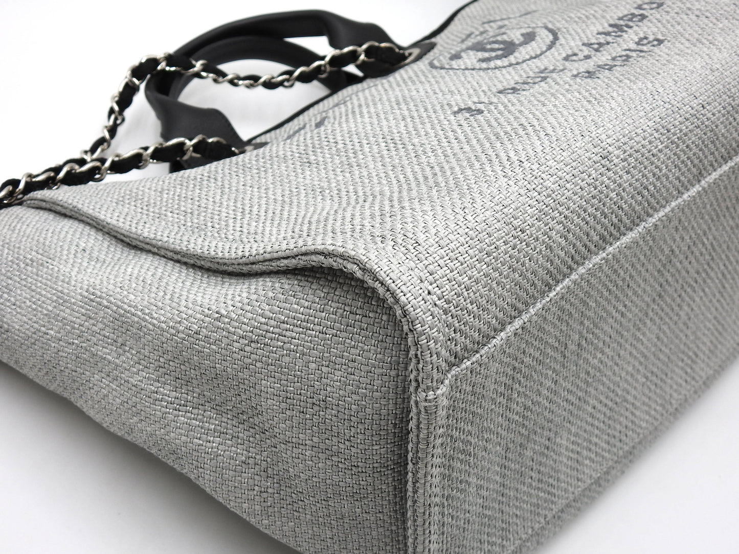 Chanel Deauville Large 2way Chain Shoulder Tote Bag Straw Canvas A66941