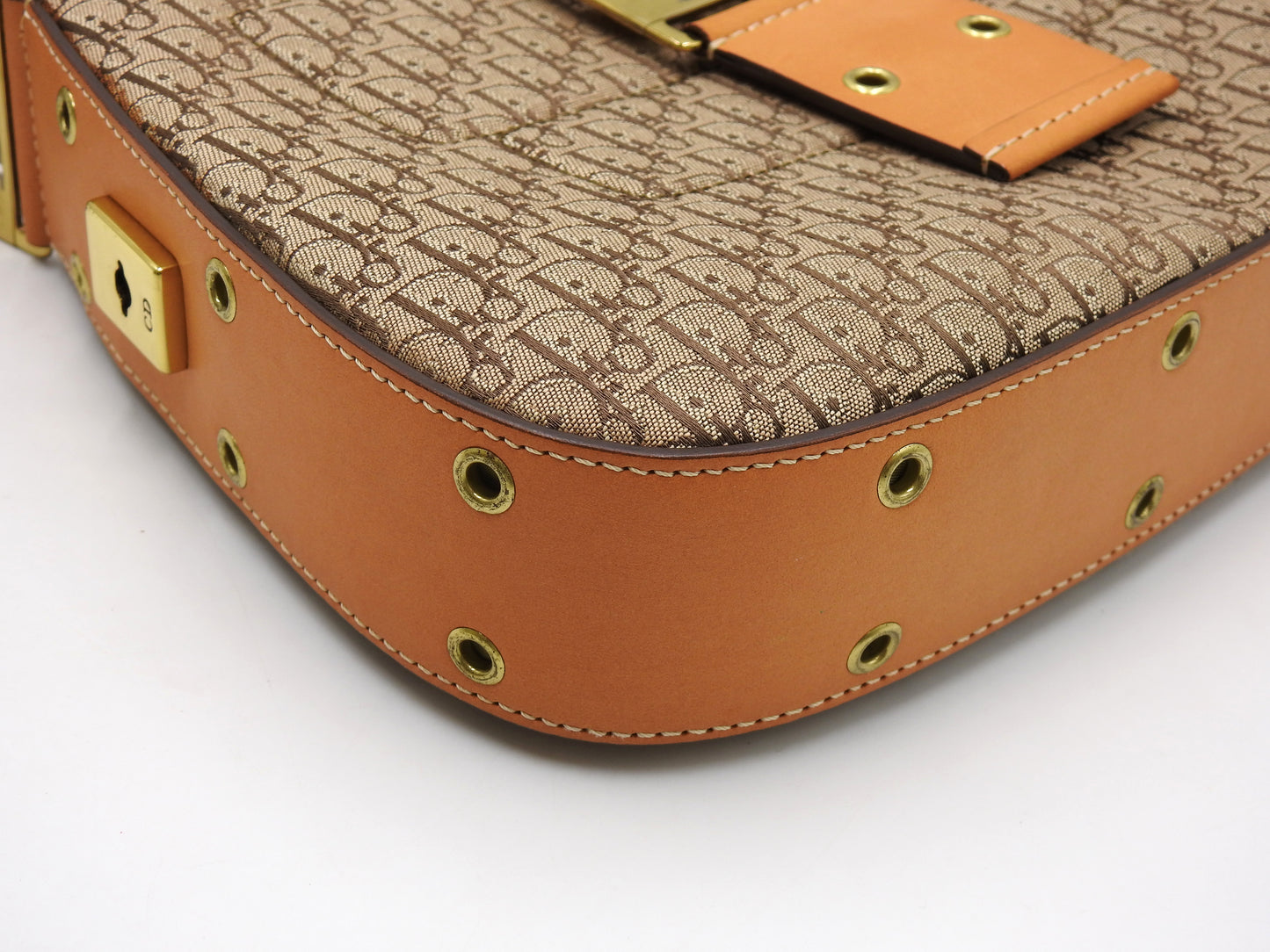 Christian Dior Trotter Street Chic Shoulder Bag Canvas Leather Beige