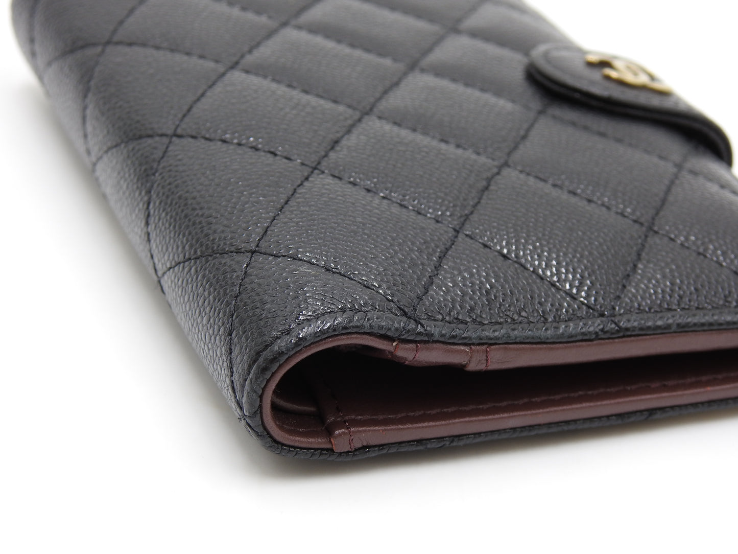 CHANEL CC Matelasse Passport Holder Bifold Wallet Caviarskin Black AP3791