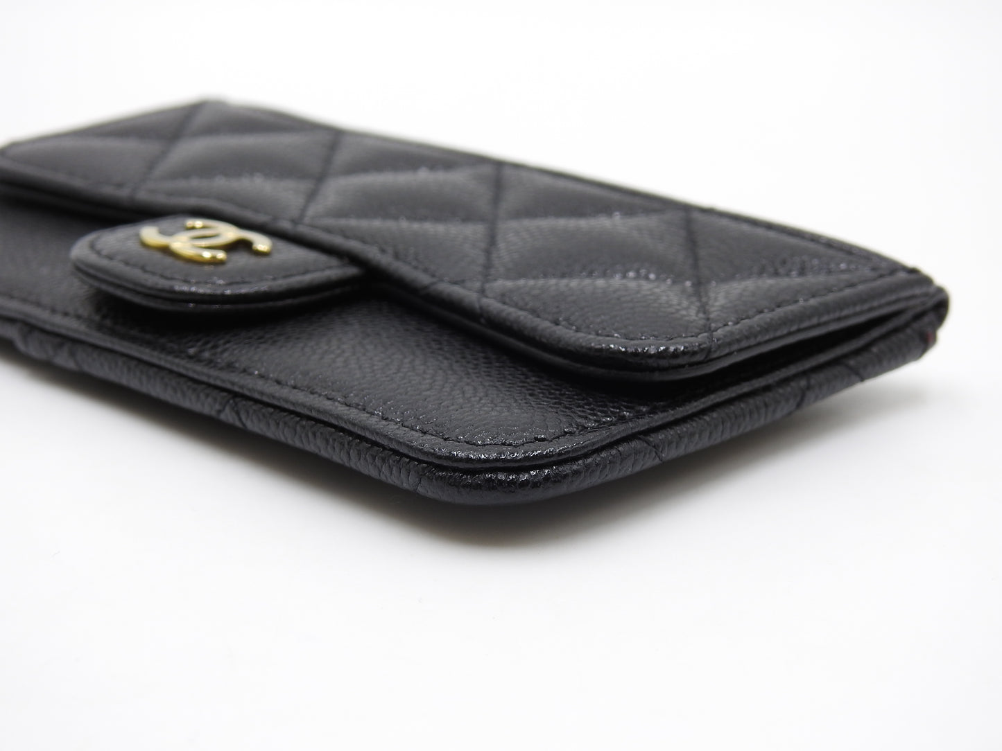 CHANEL CC Matelasse Zip Coin Purse Card Holder Case Caviarskin Black AP2570