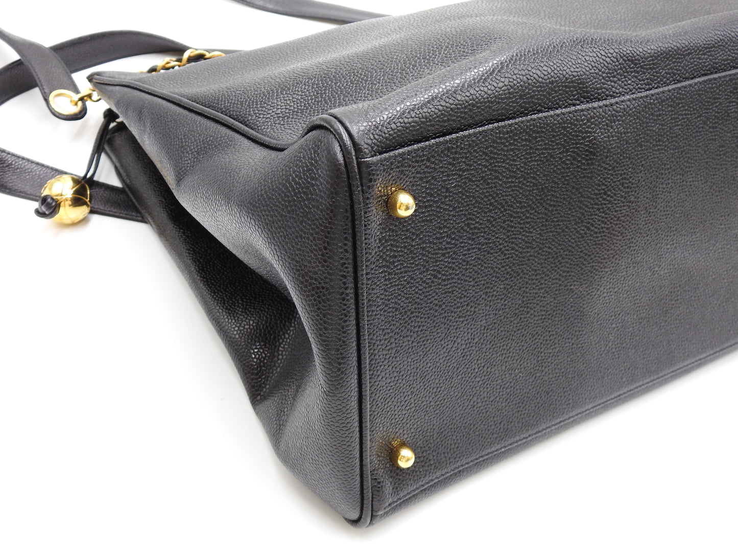 CHANEL Vintage Super Model Chain Shoulder Bag Tote Bag Caviarskin Black