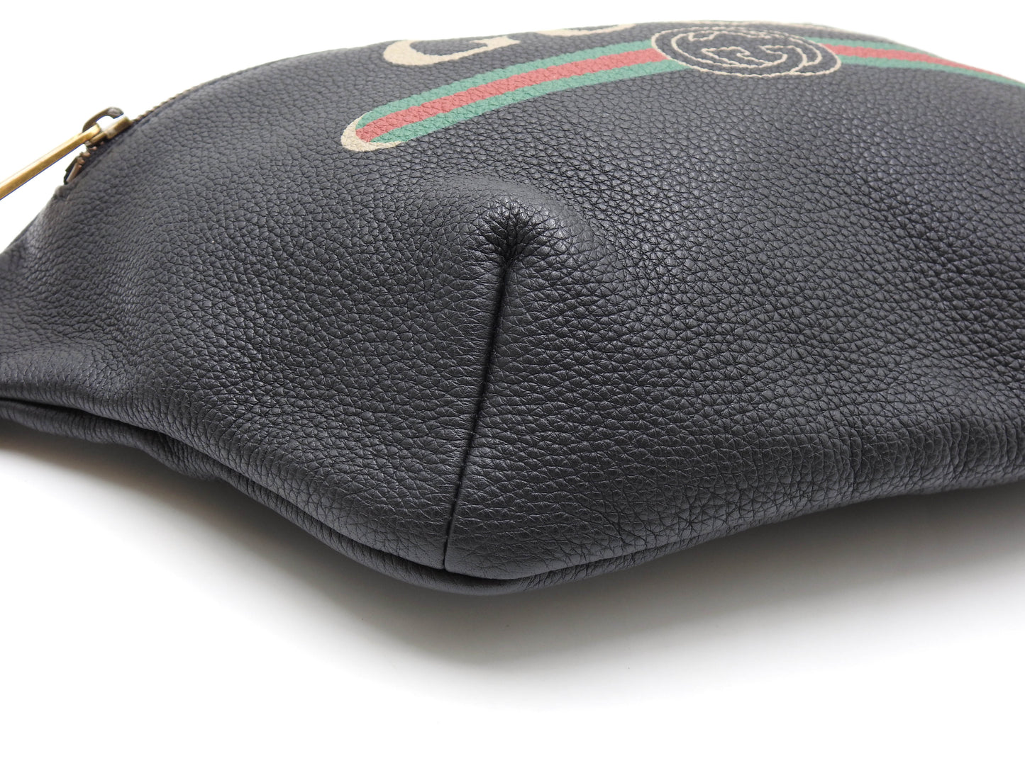 GUCCI Logo Print Web Sherry Waist Body Belt Bag Leather Black 530412