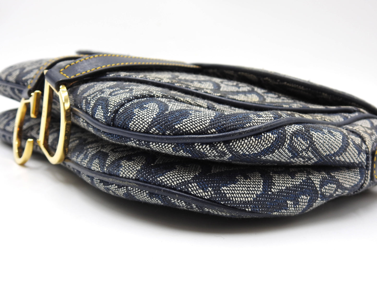 Christian Dior Trotter Oblique W Saddle Bag Shoulder Hand Bag Canvas Navy