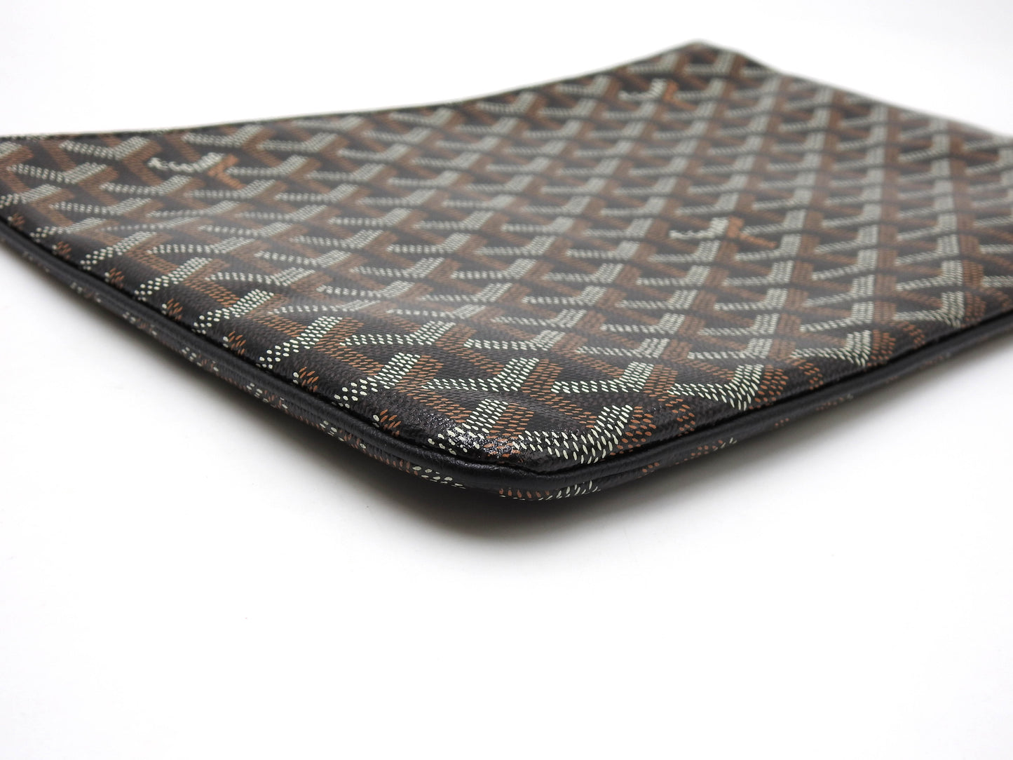 GOYARD POCHETTE SENAT MM Herringbone Clutch Bag Second Bag PVC Black