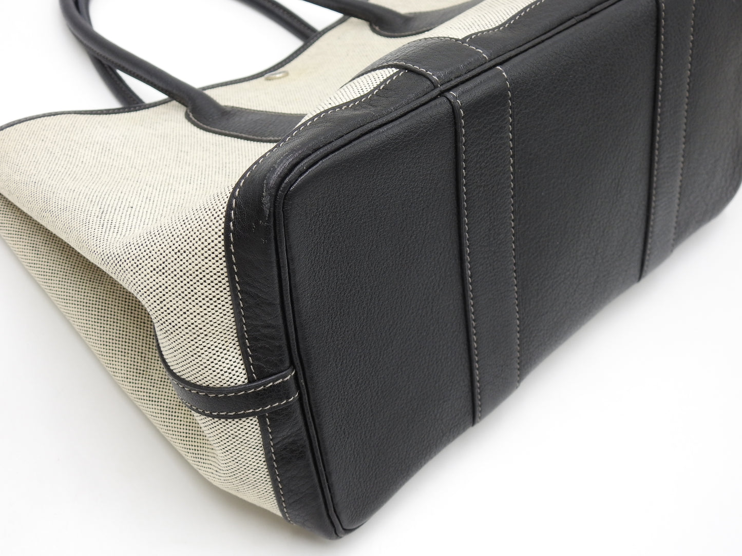 HERMES Garden Party PM Tote Bag Gray Black Toile H Buffle Leather □H