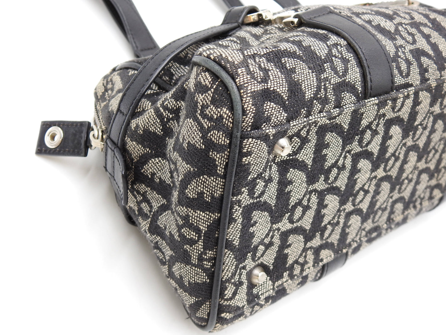 Christian Dior Trotter Oblique Boston Hand Bag Canvas Leather Black
