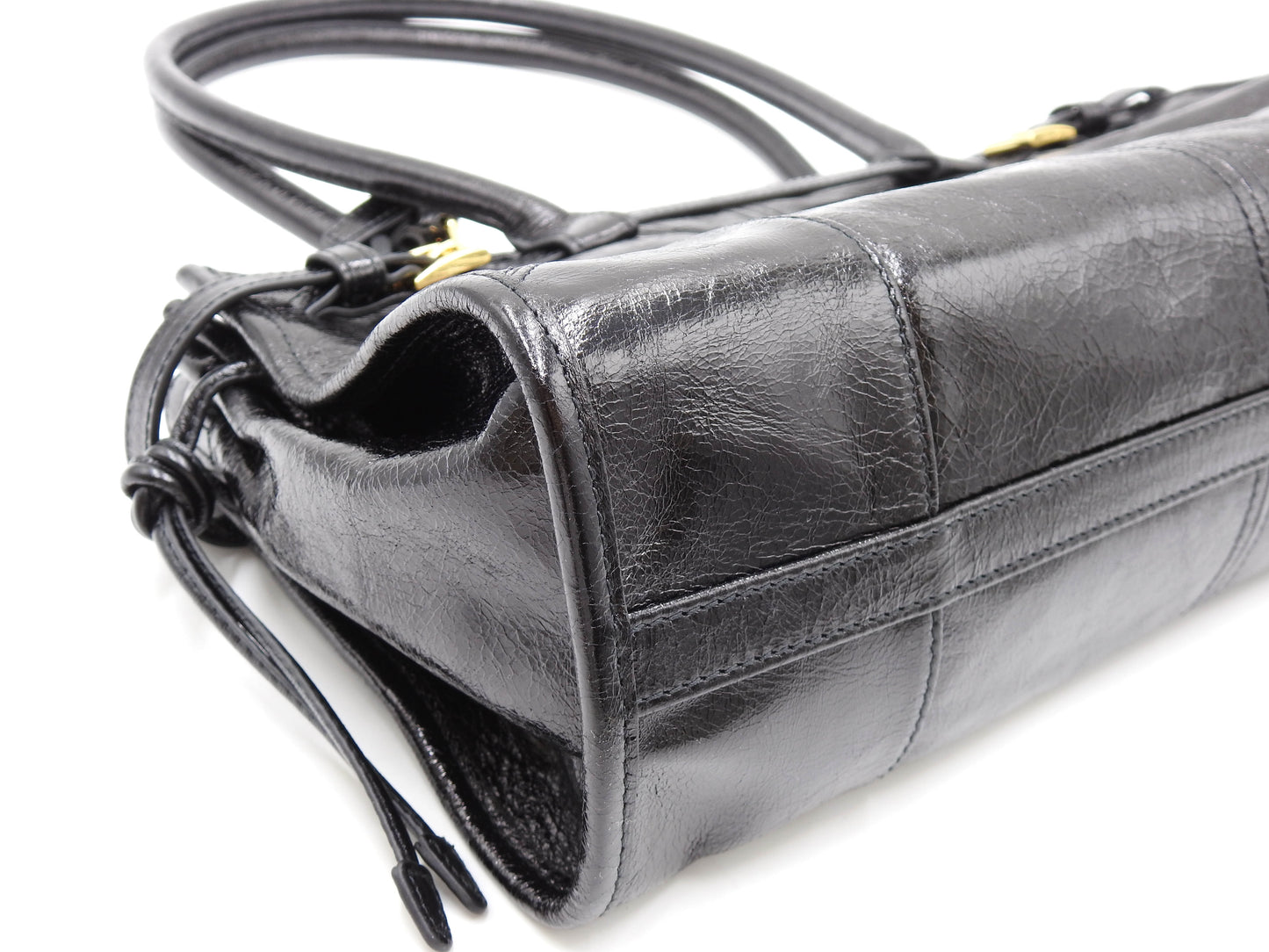 PRADA Bonnie Medium 2way Shoulder Hand Bag Leather Black Gold 1BA426