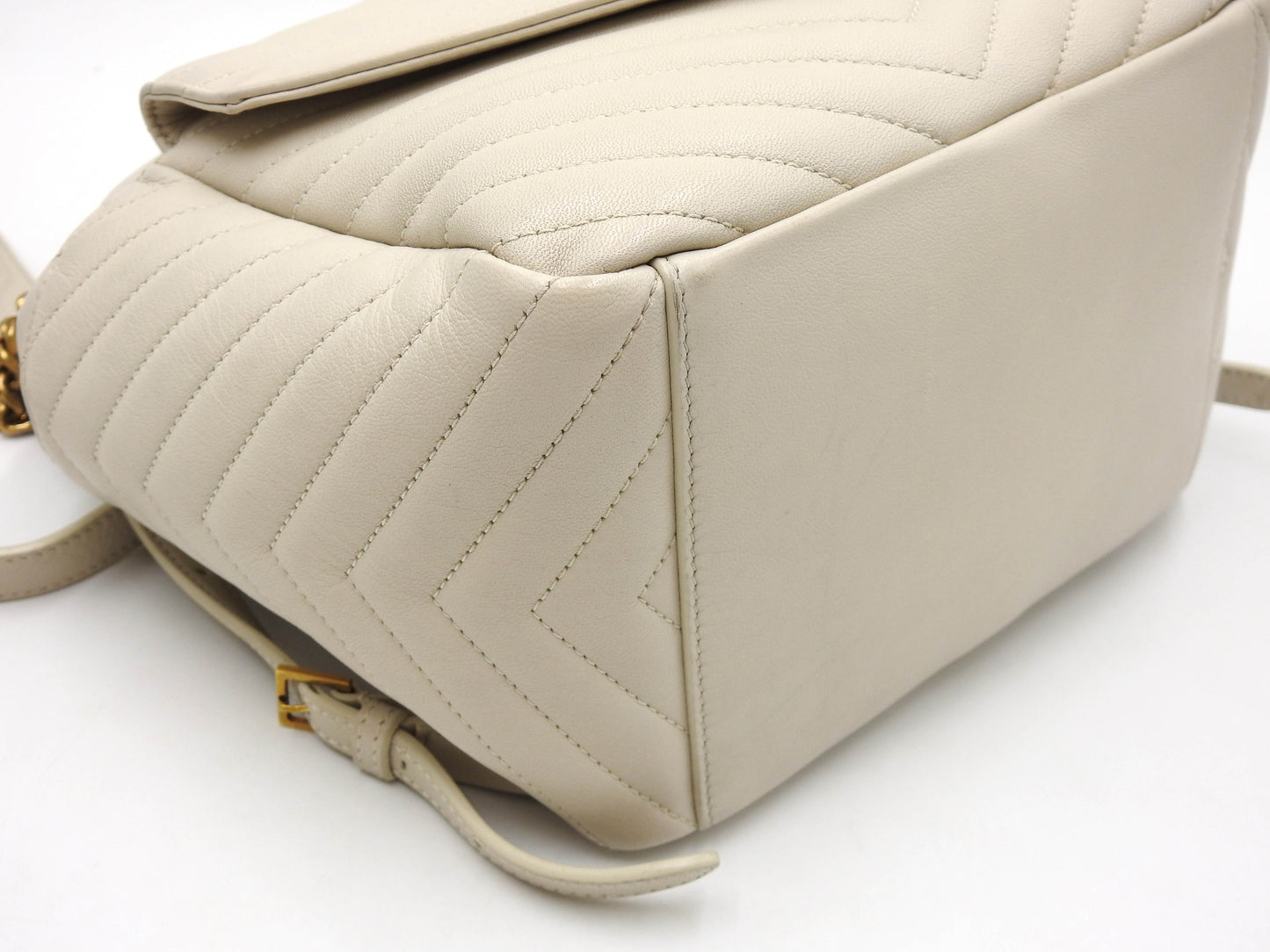 SAINT LAURENT PARIS Joe Chain Backpack Bag Lambskin Leather White 672609