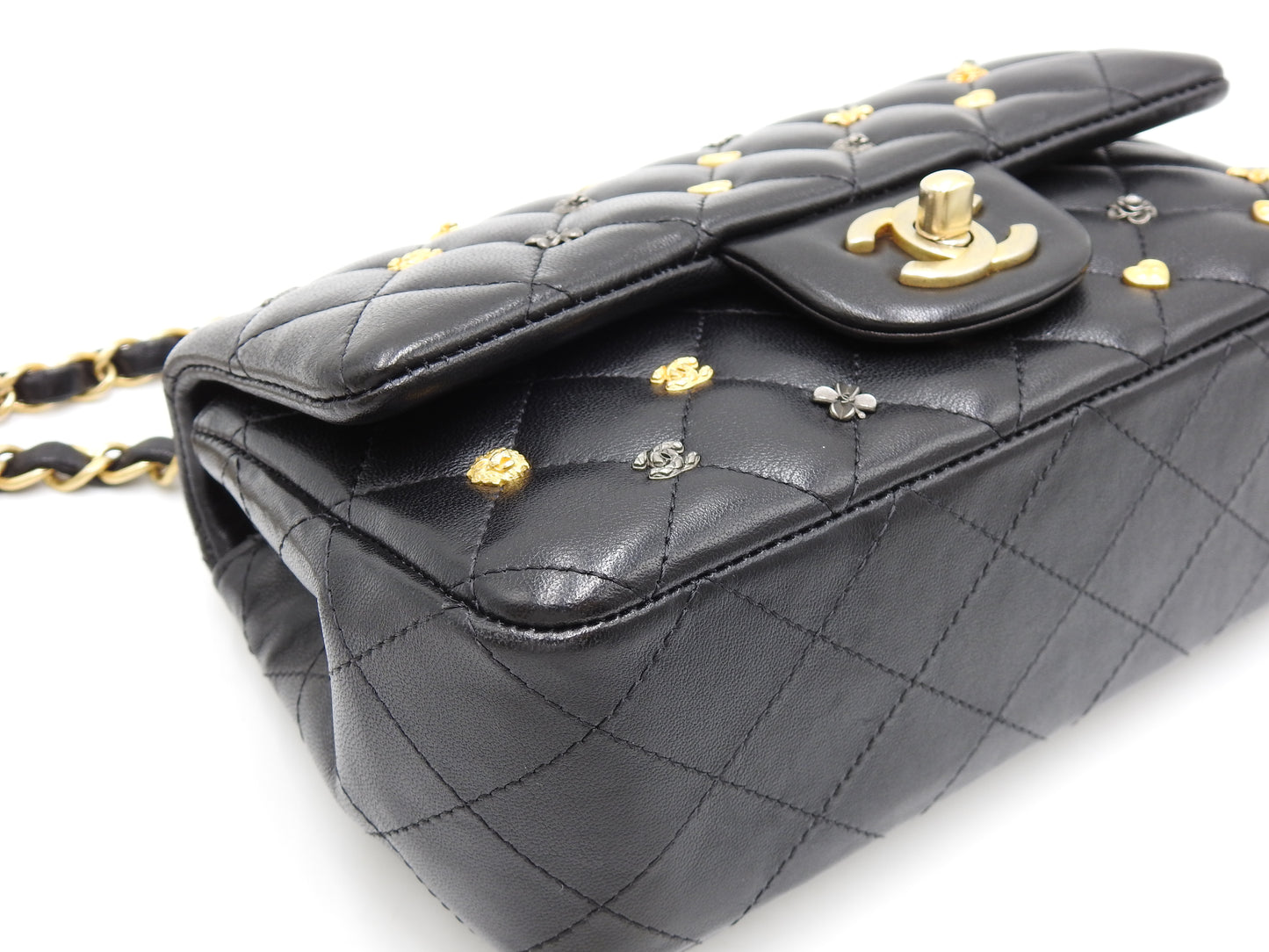 CHANEL Matelasse Mini Rectangular Flap Chain Shoulder Bag Lambskin Black