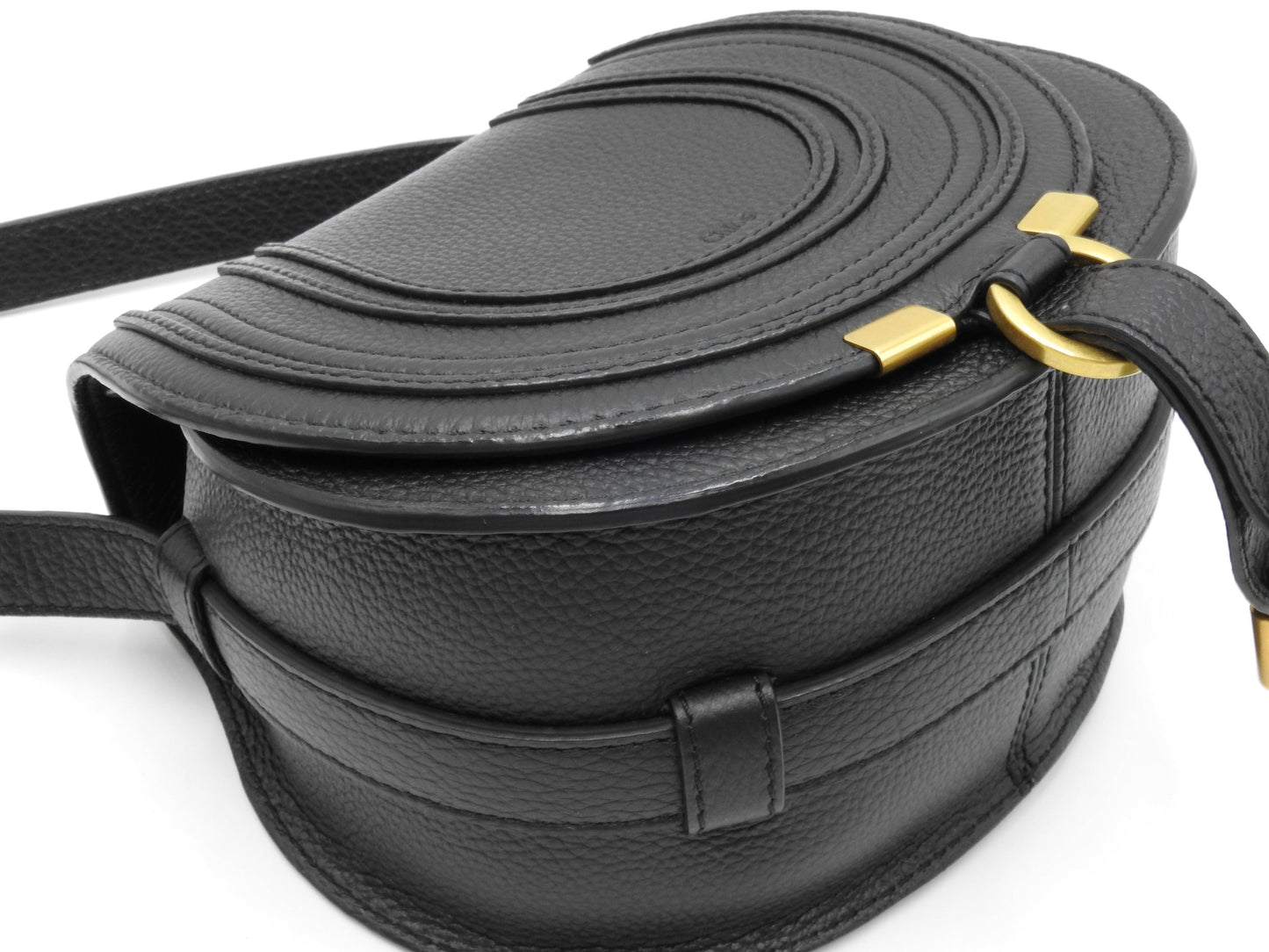 CHLOE Marcie Small Saddle Bag NM Crossbody Shoulder Bag Calf Leather Black