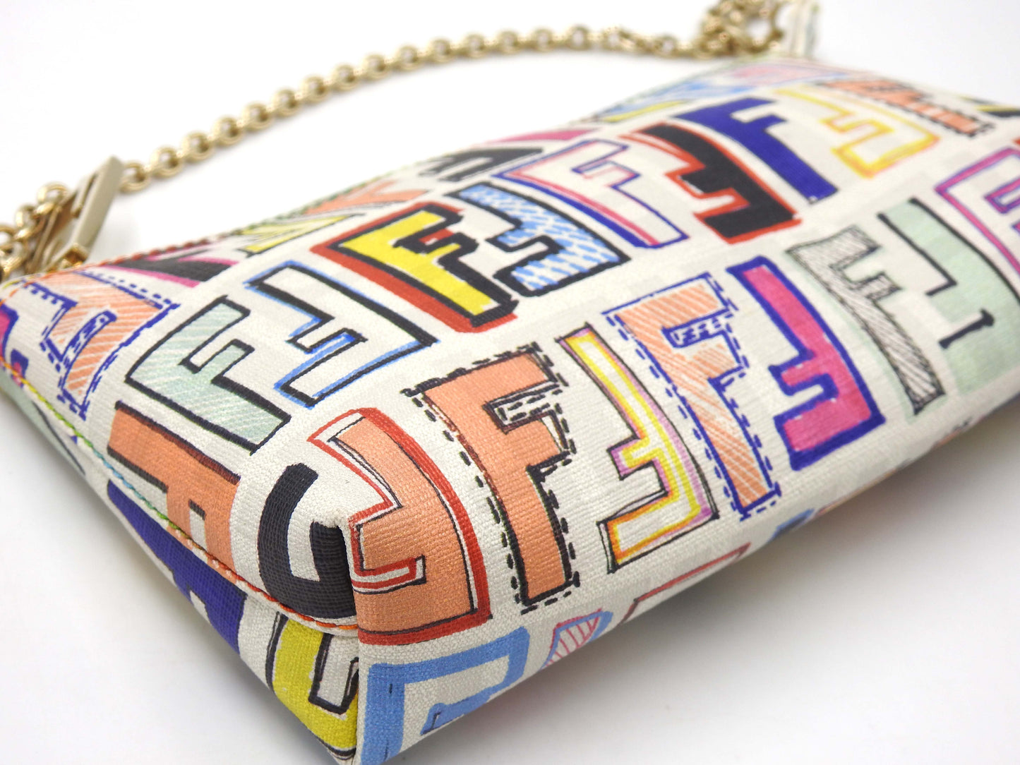 FENDI Zucca Chain Bag Pochette Accessories Cosmetic Pouch White 8BR592