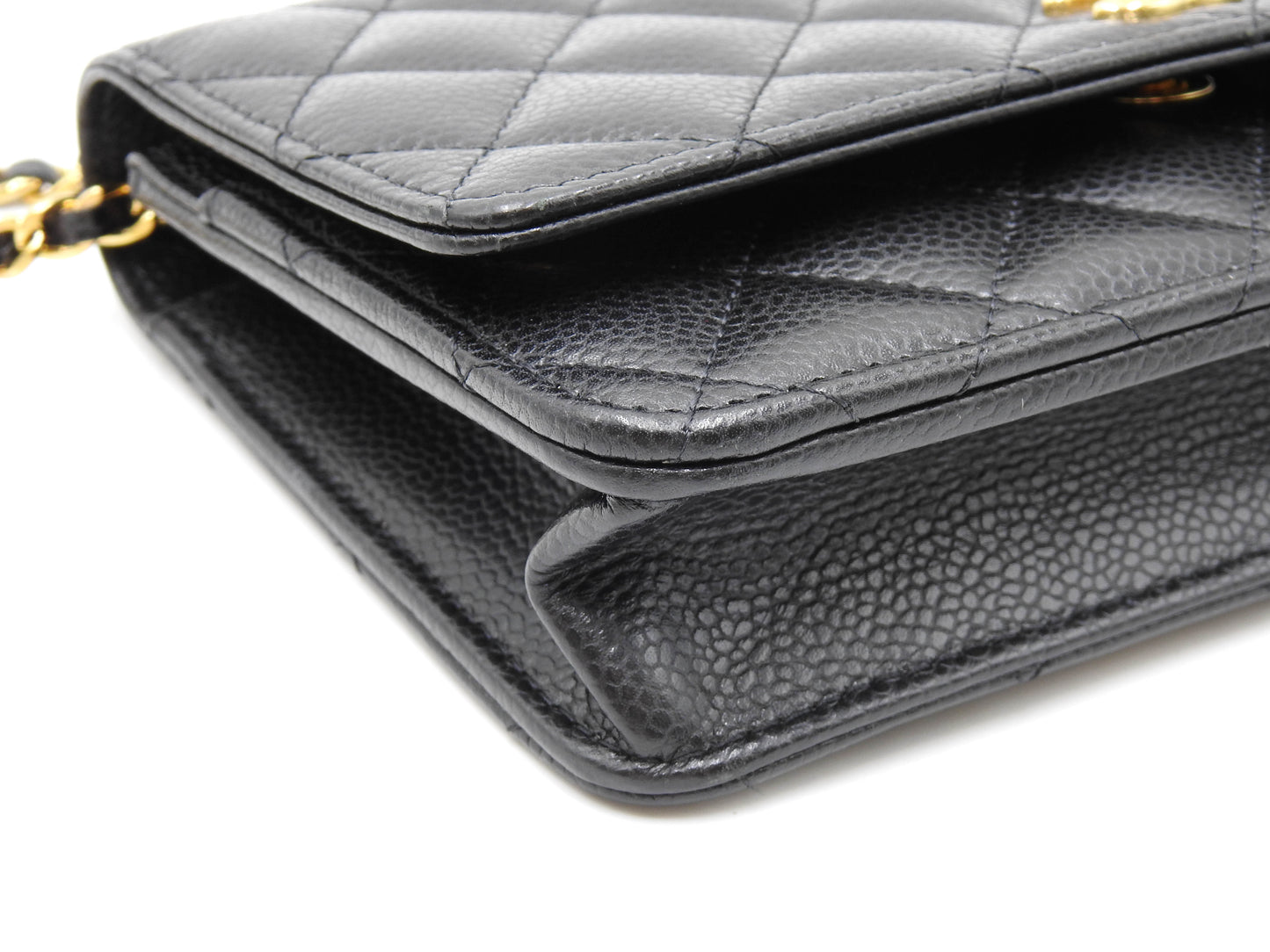 CHANEL CC Turn Lock Wallet on Chain Shoulder Bag Caviarskin Black AP3622