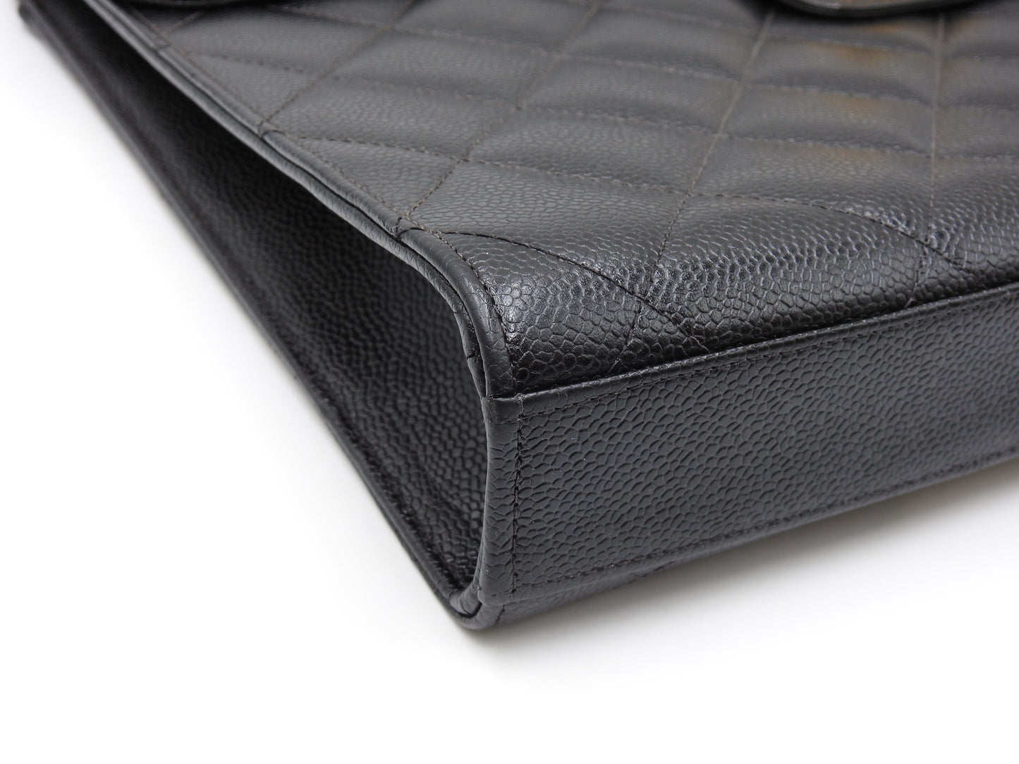 CHANEL CC Matelasse Briefcase Business Bag Caviarskin Leather Black Gold