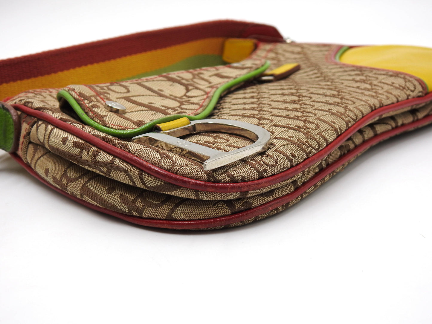 Christian Dior Rasta Trotter Saddle Shoulder Bag Canvas Beige Multicolor