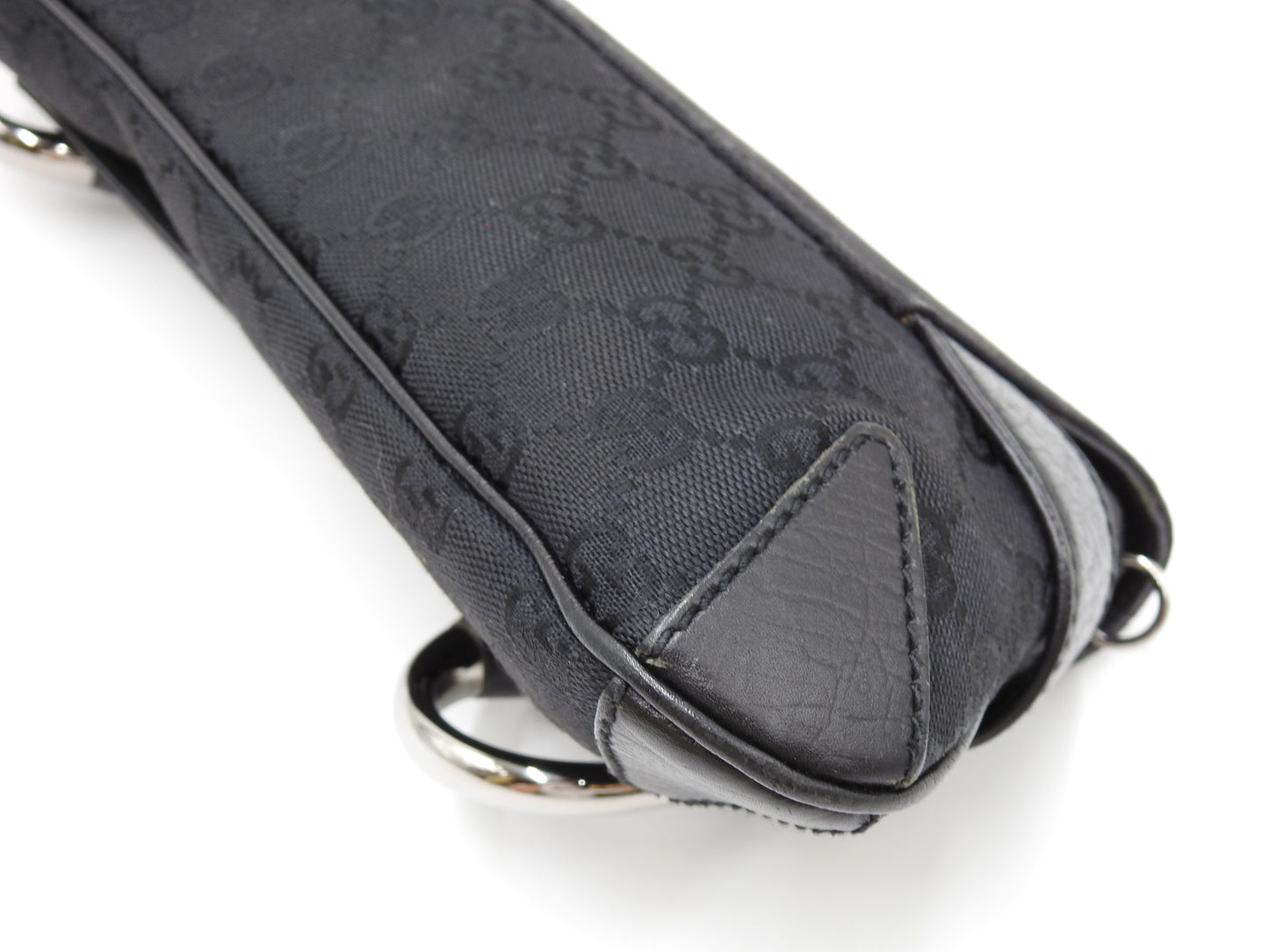 GUCCI GG Canvas Horsebit 2way Chain Clutch Hand Bag Leather Black 120134