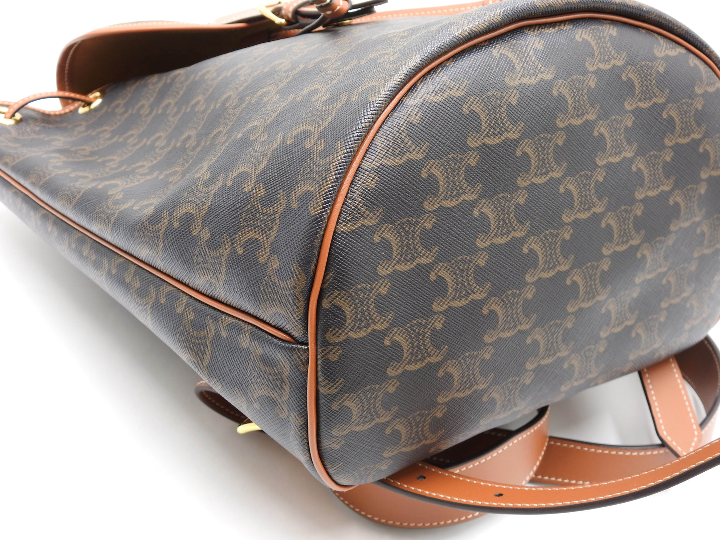 CELINE Triomph Folco Medium Backpack Bag PVC Canvas Tan Dark Brwon 197662
