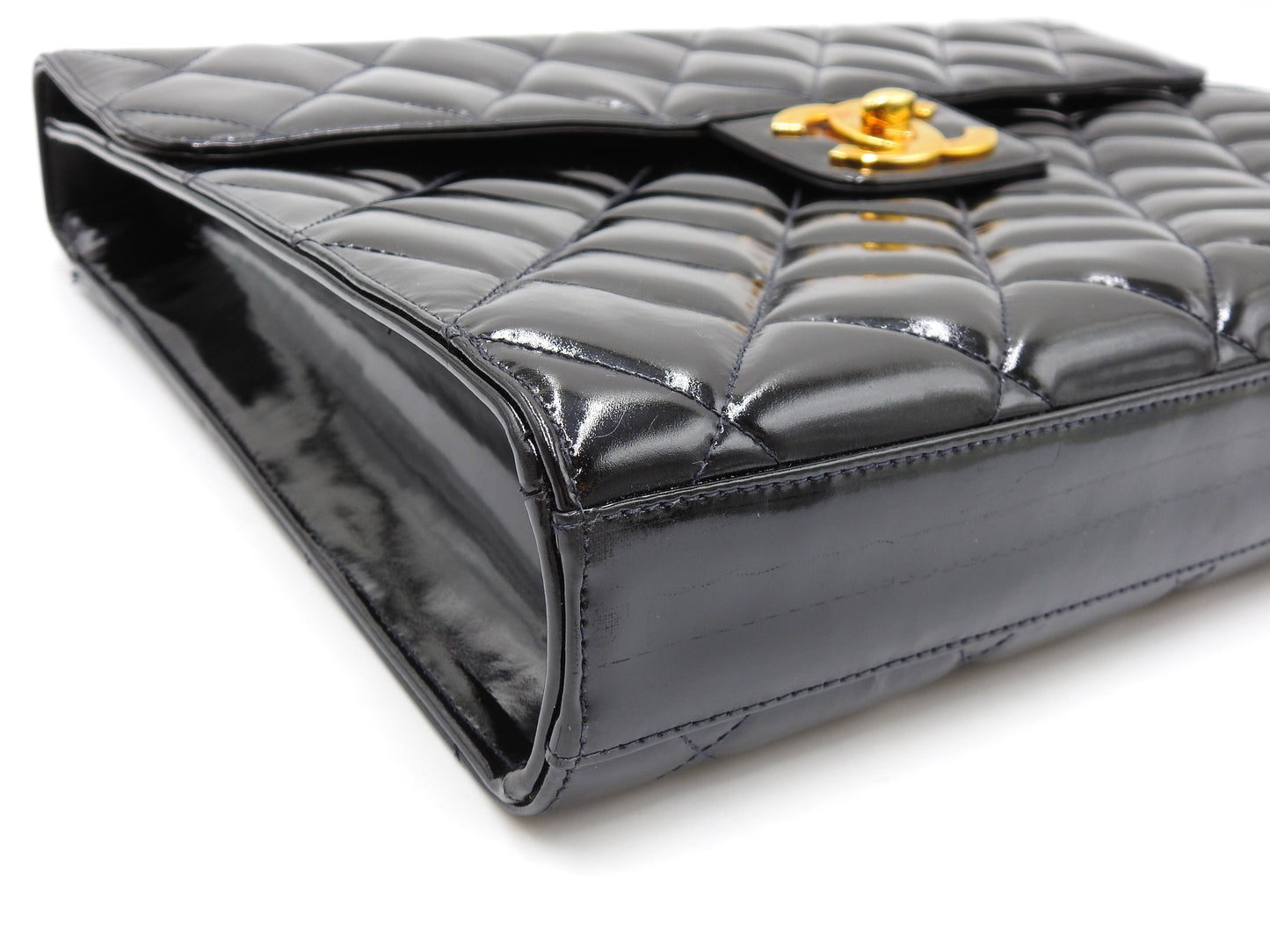 CHANEL CC Matelasse Briefcase Business Bag Enamel Patent Leather Black
