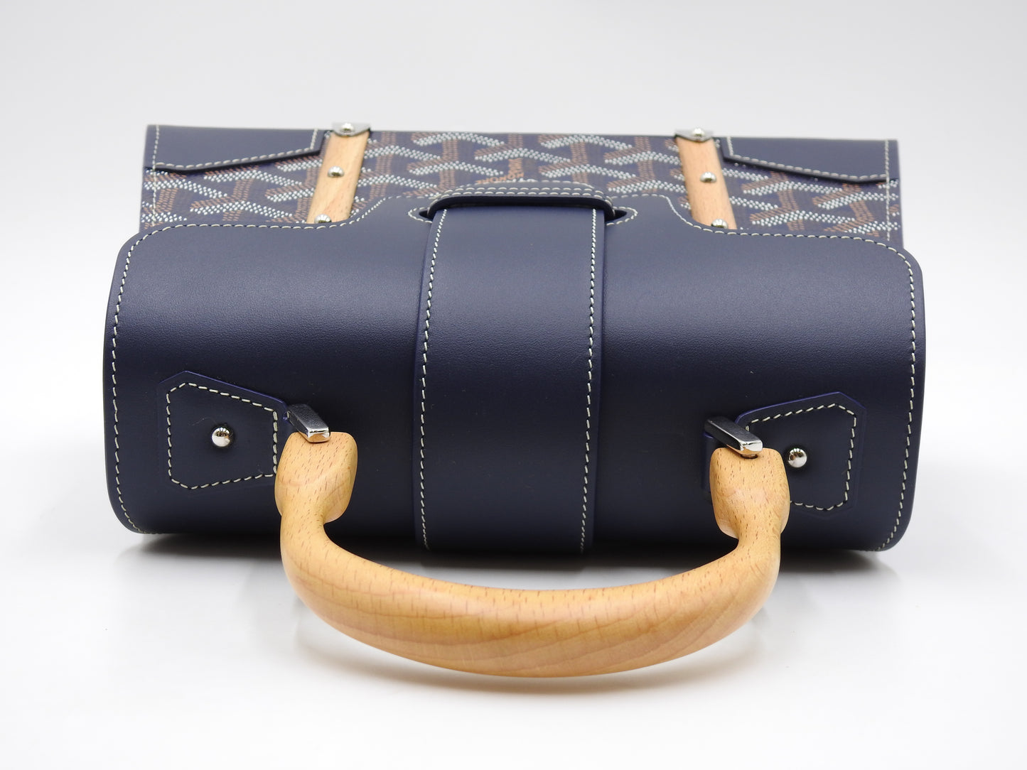 GOYARD Saigon Mini Structure Hand Shoulder Bag PVC Canvas Leather Navy