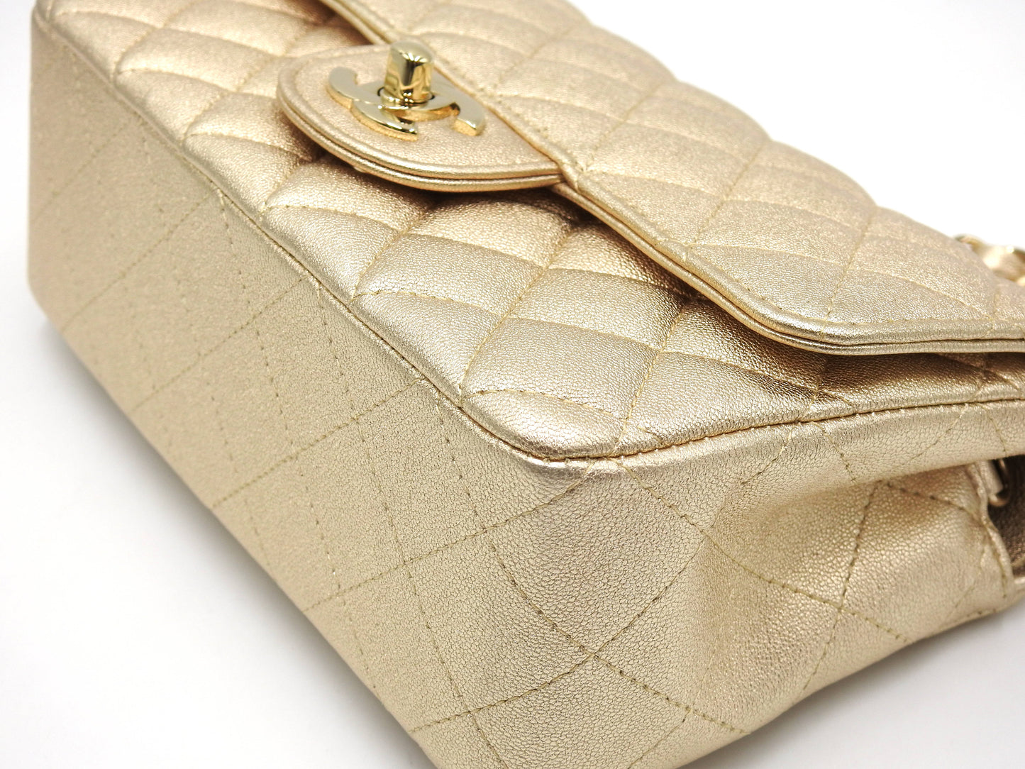 CHANEL Matelasse Mini Rectangular Flap Chain Shoulder Bag Lambskin Gold