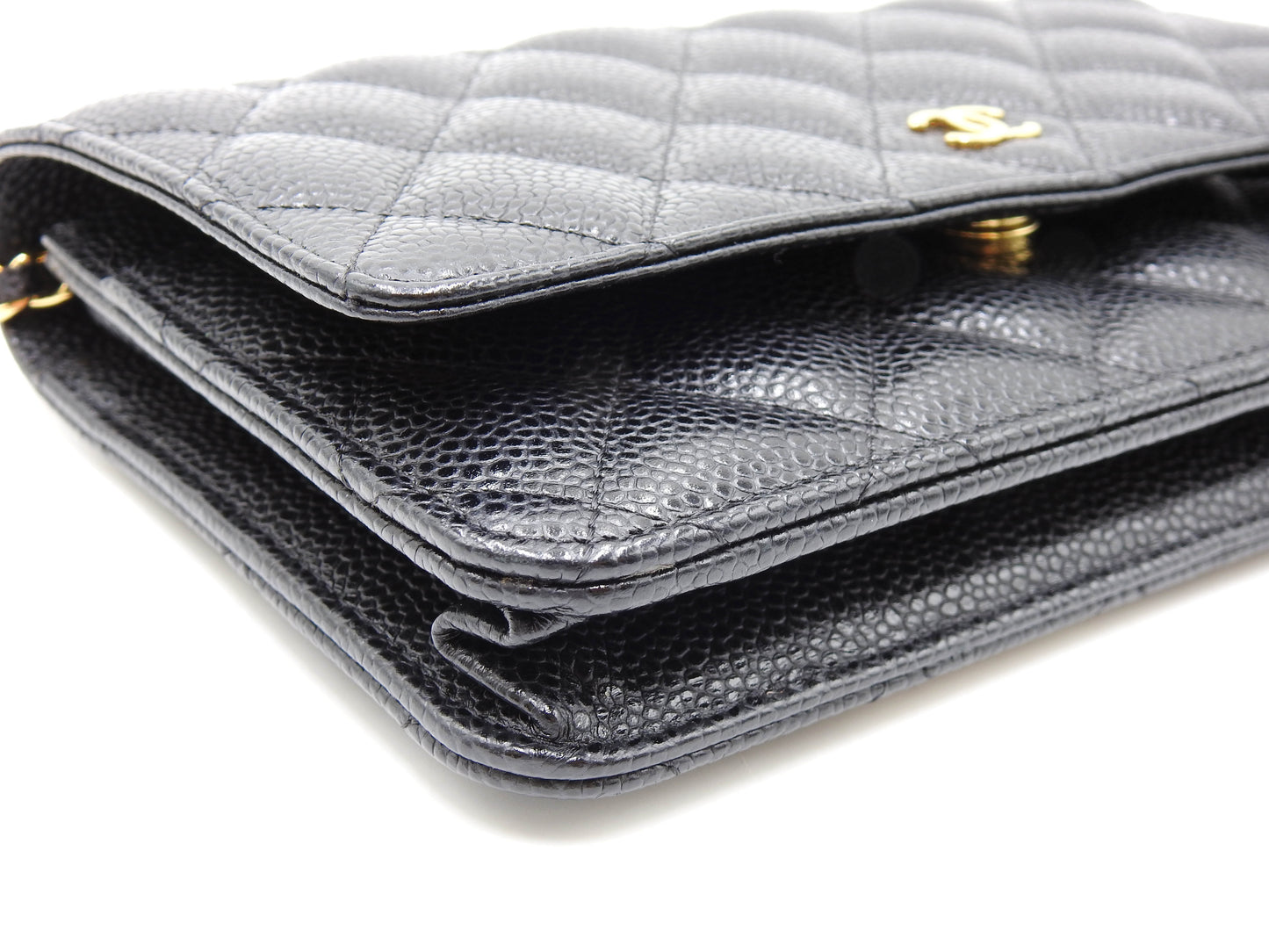 CHANEL CC Matelasse Wallet On Chain Shoulder Bag Caviarskin Black AP0250