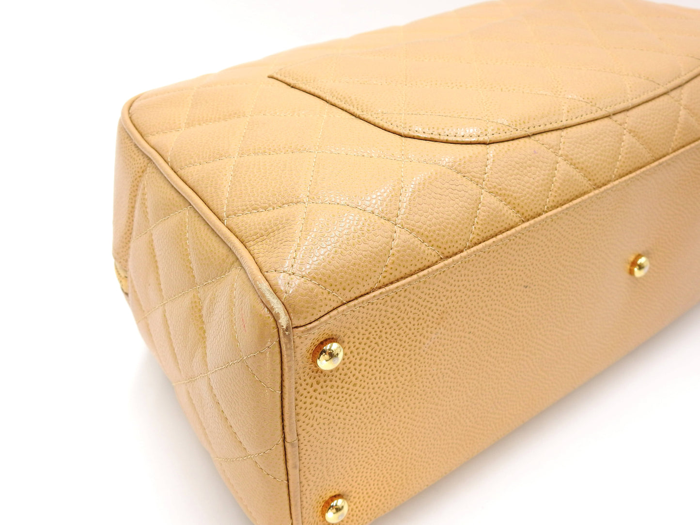CHANEL Timeless CC Matelasse Boston Hand Bag Caviarskin Beige A20997