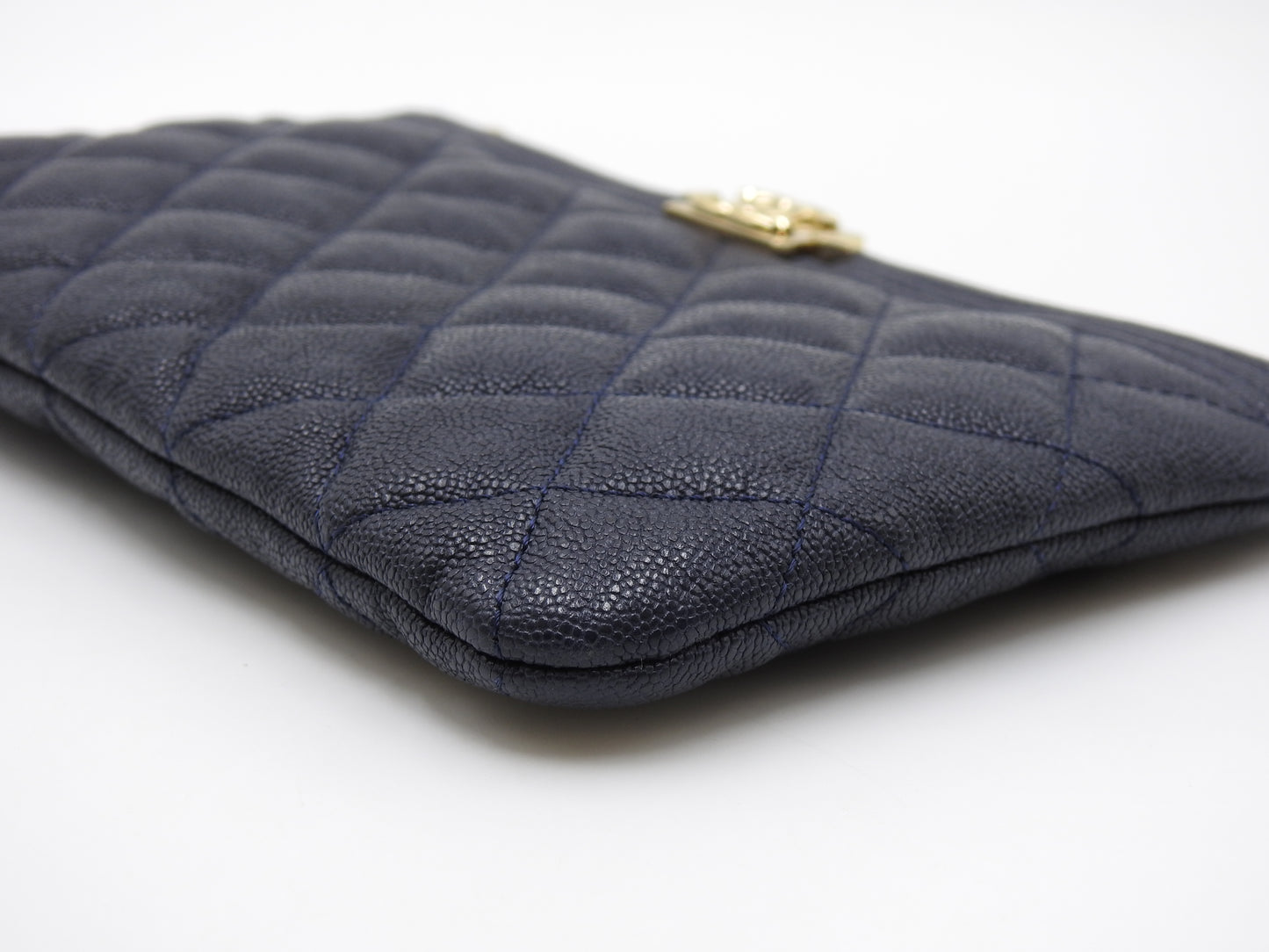 CHANEL Boy Small Cosmetic Case Pouch Caviarskin Navy Gold Hardware
