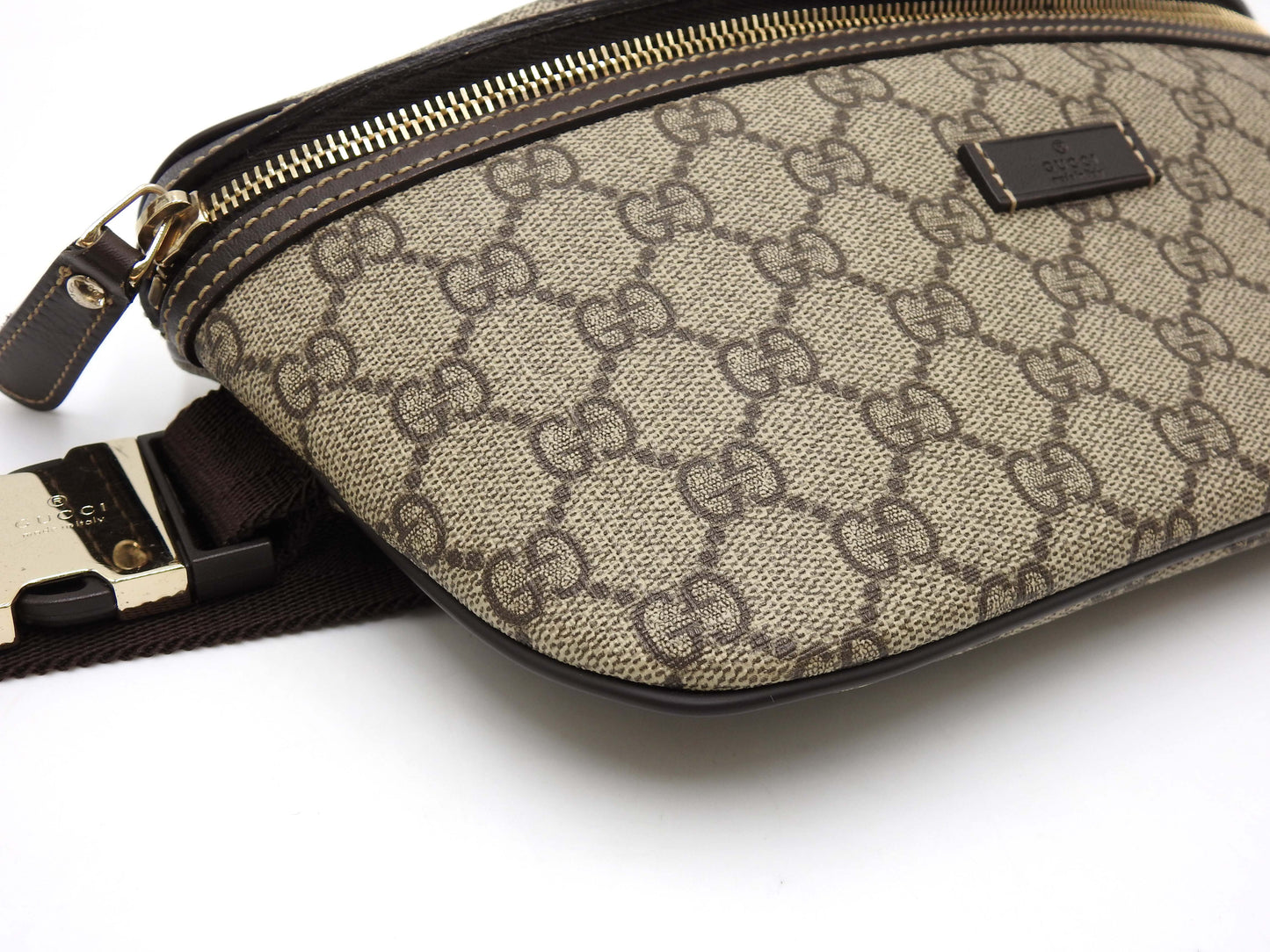 GUCCI GG Supreme Waist Body Belt Bag PVC Leather Beige Brown 23326