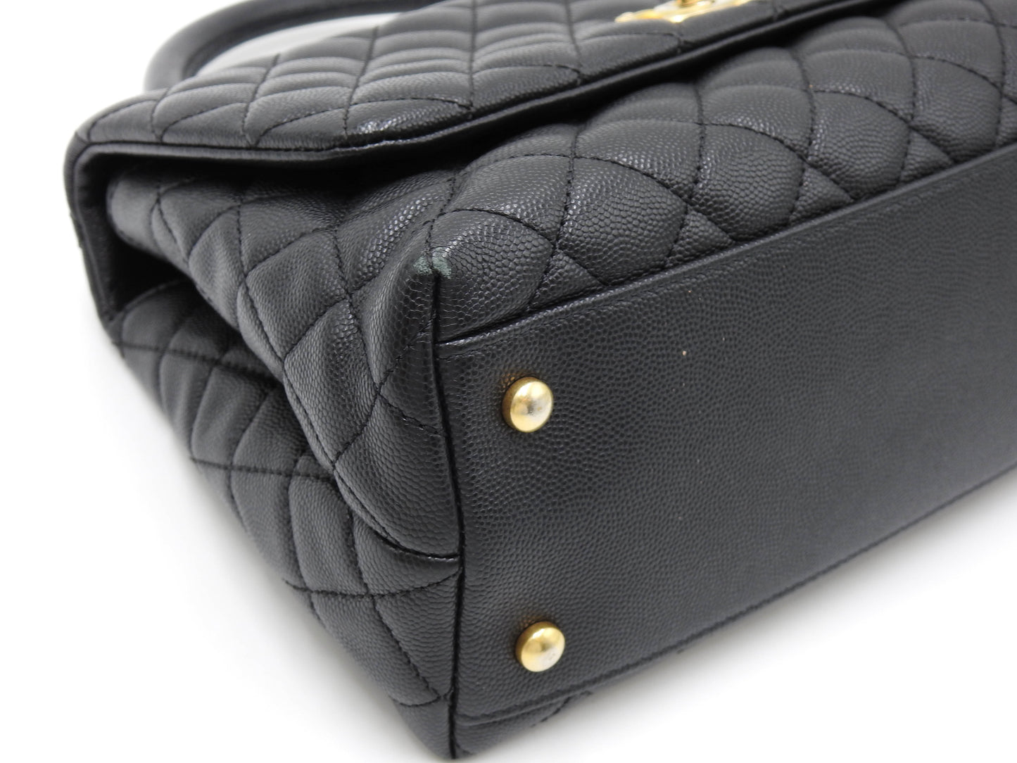 CHANEL CC Matelasse Coco Handle Hand Shoulder Bag Caviarskin Black A92991