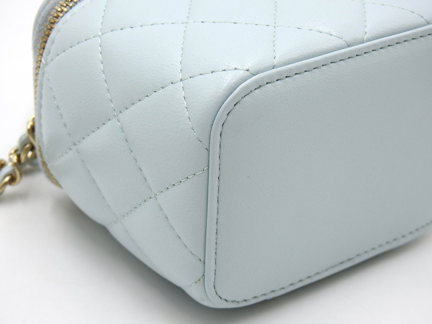 CHANEL Matelasse Top Handle Small Vanity Shoulder Bag Lambskin Blue AP2198