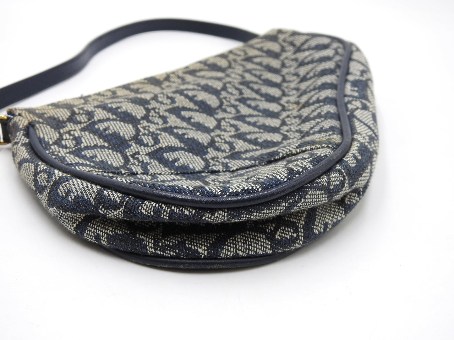 Christian Dior Trotter Saddle Pouch Shoulder Hand Bag Canvas Leather Navy
