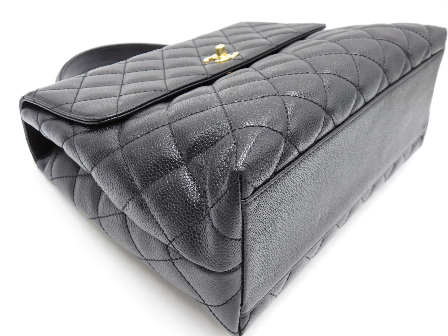 CHANEL Matelasse CC Kelly Hand Bag Caviarskin Leather Black Gold A12397