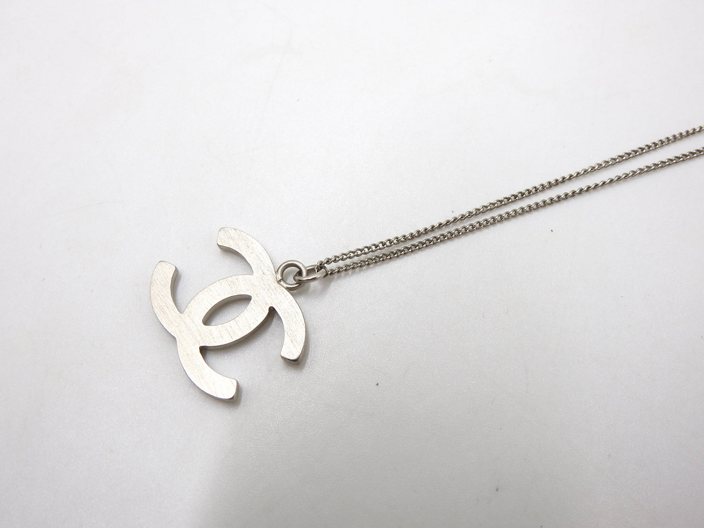 CHANEL CC Rhinestone Pendant Necklace SV Silver B12P