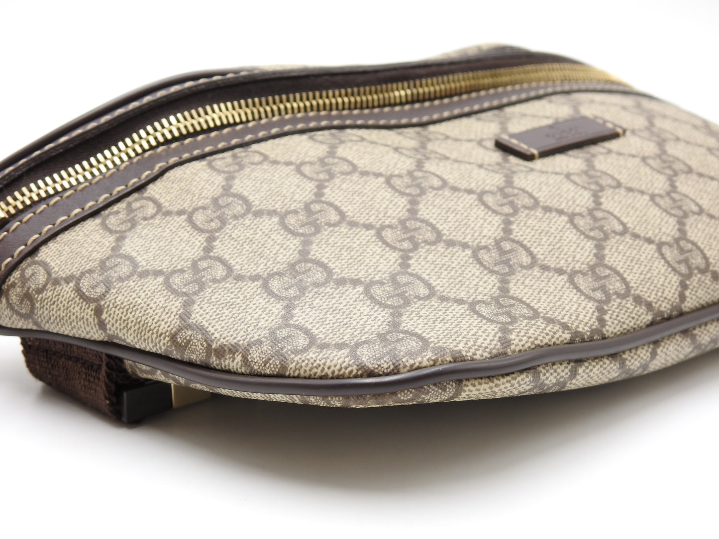 GUCCI GG Supreme Waist Body Belt Bag PVC Leather Beige Brown Gold 23326