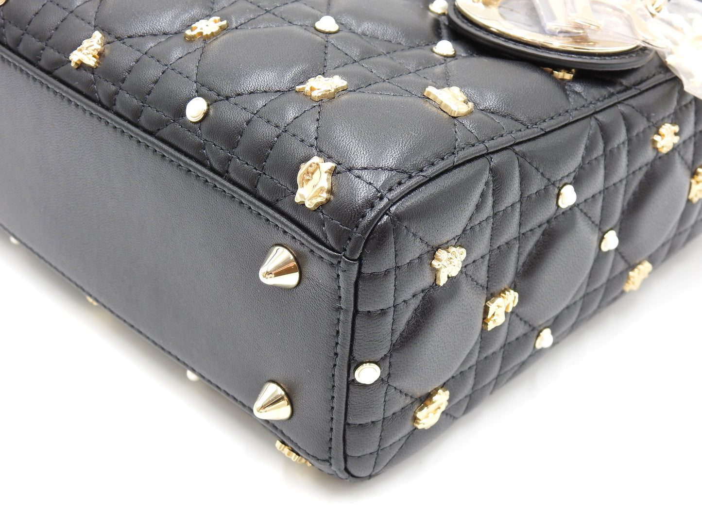 Christian Dior My ABCDIOR Lady Dior Small Studded Cannage Hand Bag Black