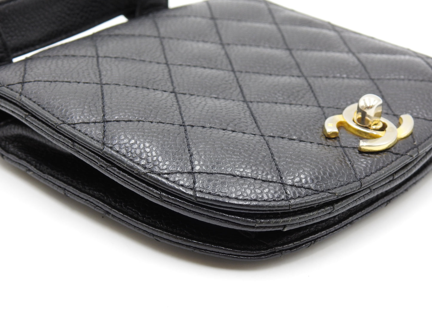 CHANEL CC Matelasse Waist Belt Bag Caviarskin Leather Black Gold Hardware
