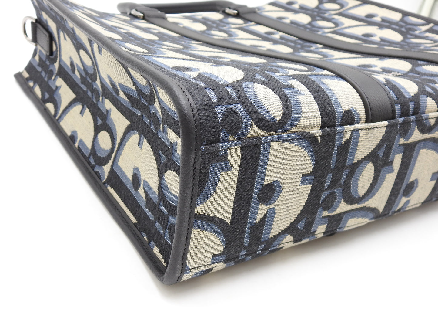 Christian Dior Oblique East Wast Tote Bag Maxi Jacquard Canvas Navy Black