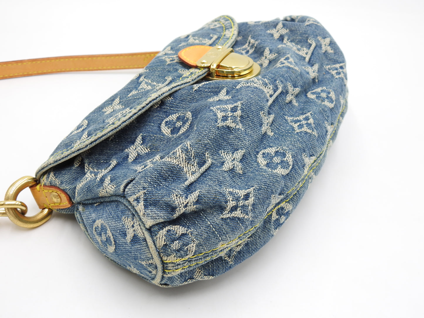 LOUIS VUITTON Mini Pleaty Monogram Denim Shoulder Hand Bag Blue M95050