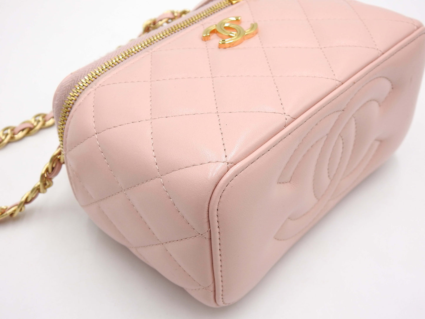 CHANEL CC Matelasse Top Handle 2way Small Chain Vanity Bag Lambskin Pink