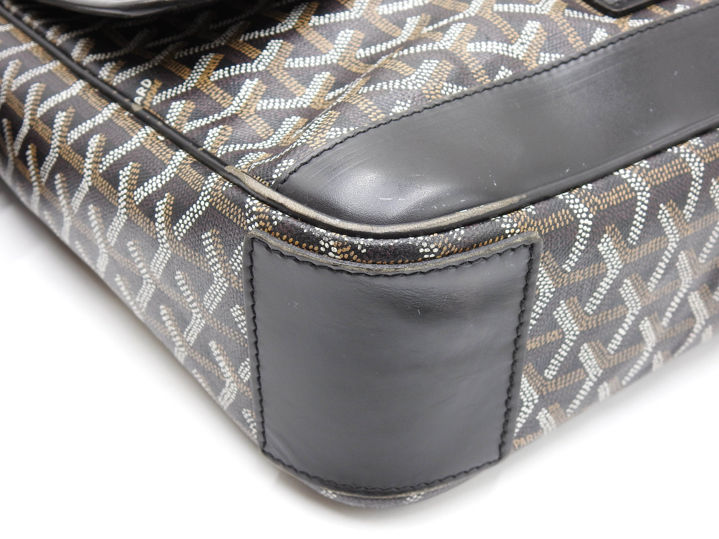 GOYARD Goyardine Grand Bleu MM Shoulder Bag PVC Canvas Leather Black Y-1802