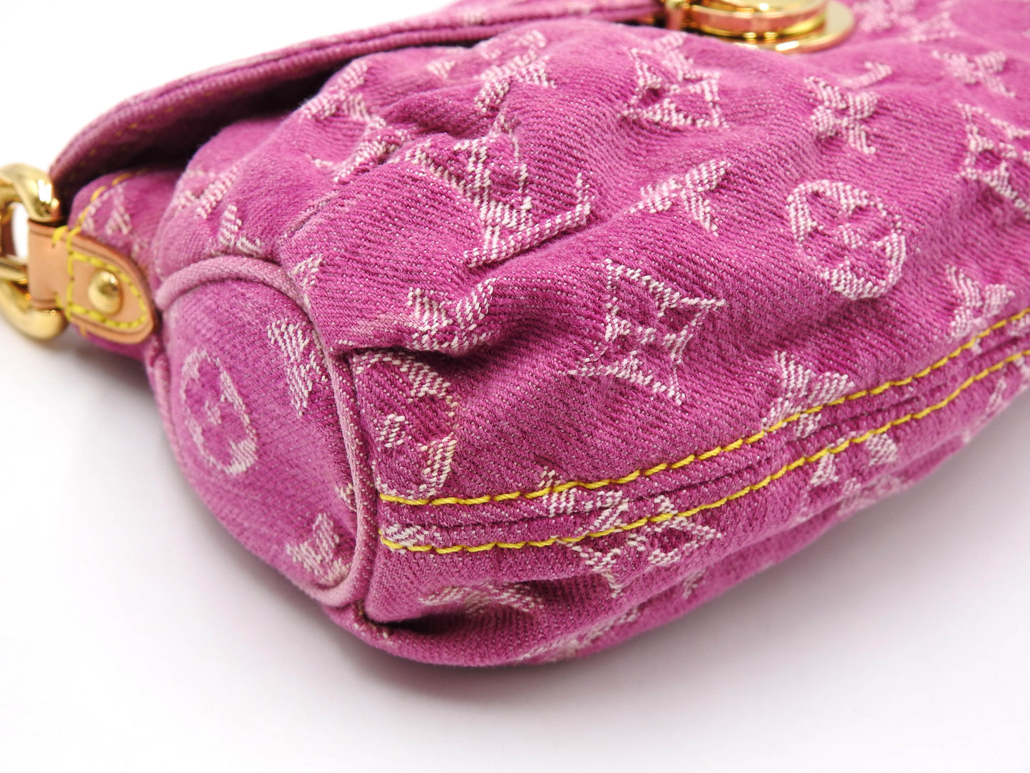 LOUIS VUITTON Mini Pleaty Monogram Denim Shoulder Hand Bag Pink M95216