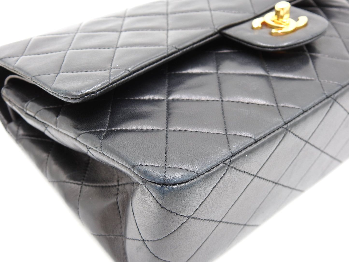 CHANEL Matelasse 25 Double Flap Chain Shoulder Bag Lambskin Black A01112