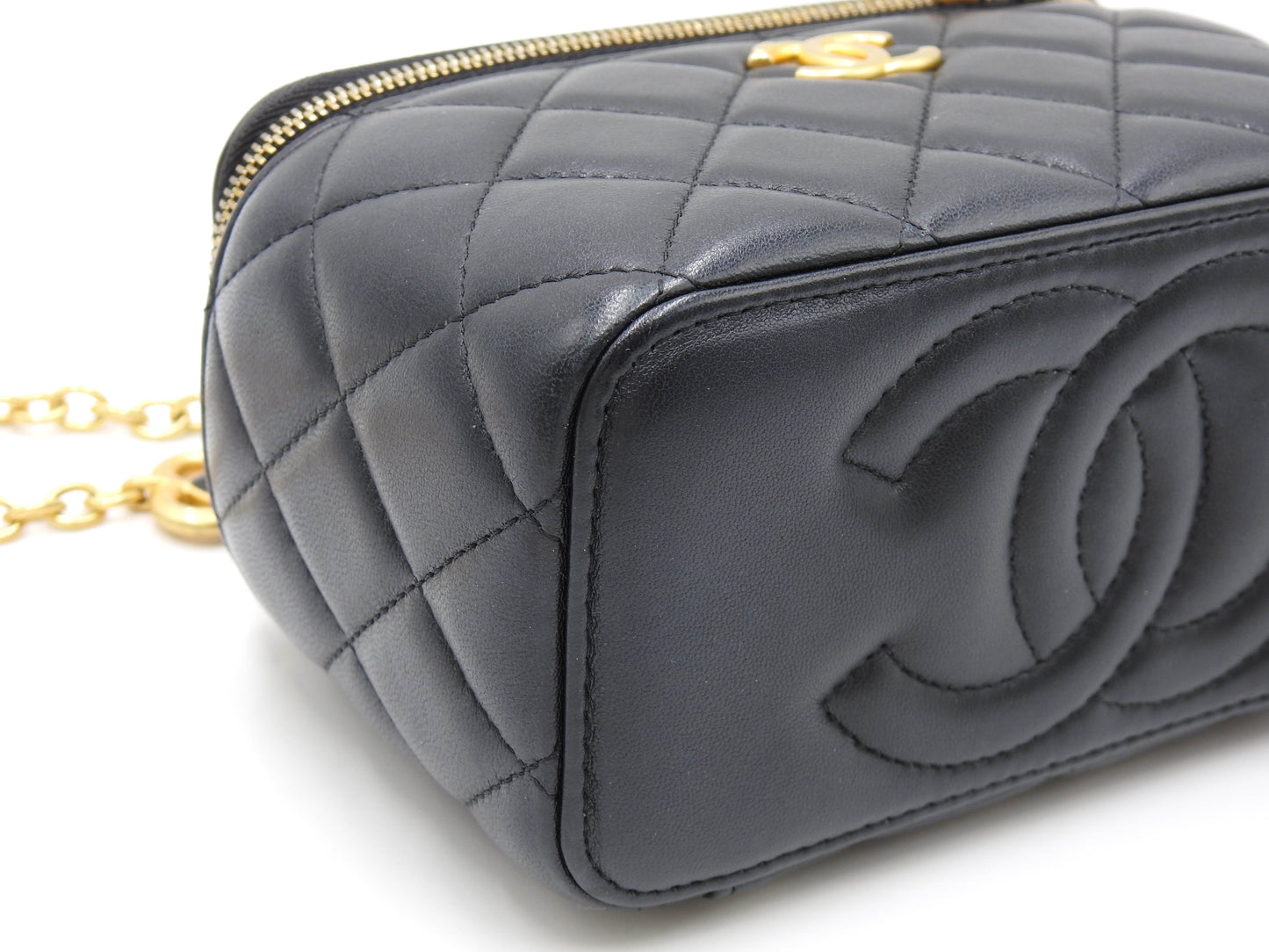 CHANEL CC Matelasse Chain Vanity Bag Shoulder Bag Lambskin Black Gold