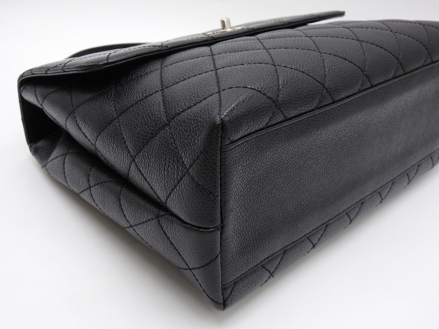 CHANEL CC Matelasse Kelly Top Handle Bag Caviarskin Leather Black A12397