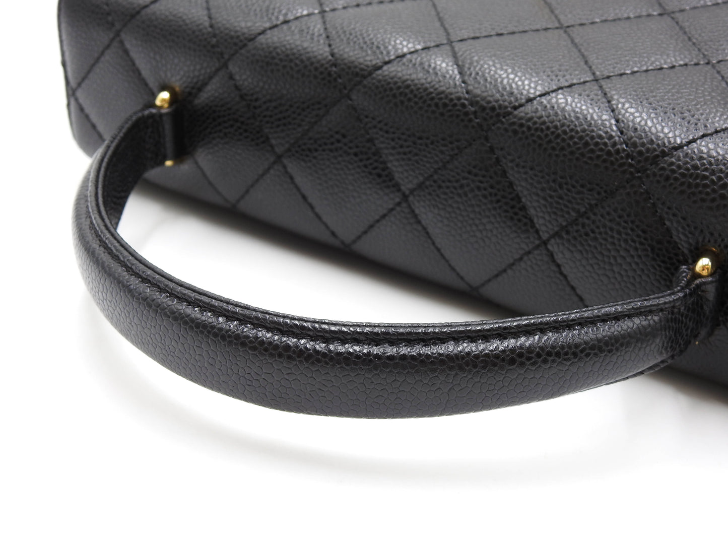 CHANEL CC Matelasse Kelly Top Handle Bag Caviarskin Leather Black A12397